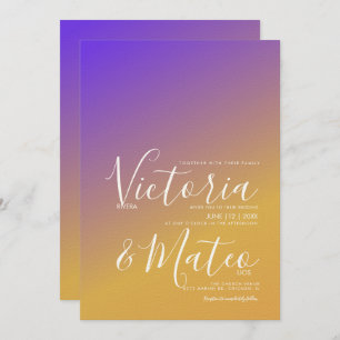 Convite De Casamento Amarelo Roxo Com Gradiente De