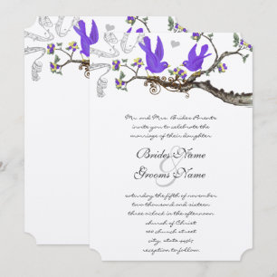 Convite de Casamento Amarelo & Roxo Pássaros Vinta