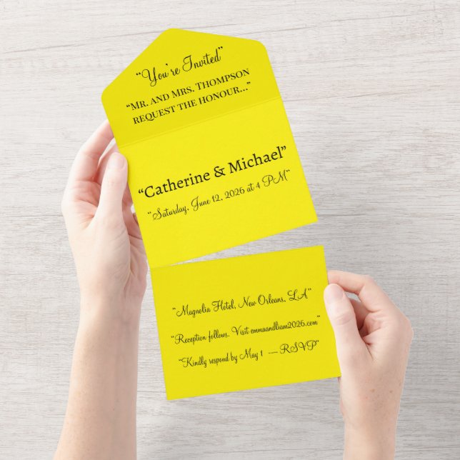 Convite de Casamento Amarelo Vibrante – Design Min (Aba destacável)