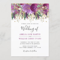 Convite de Casamento Amethisto Brilhante Ouro Roxo