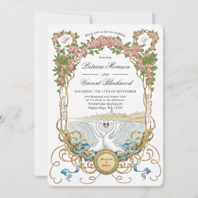 Convite de Casamento Amor Lago dos Cisnes (Frente)