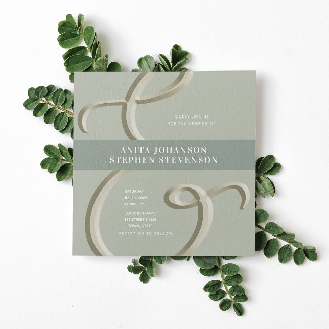 Convite de Casamento Ampersand Dourado Sage Verde (Criador carregado)