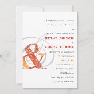 Convite de Casamento Ampersand em Vermelho e Laran