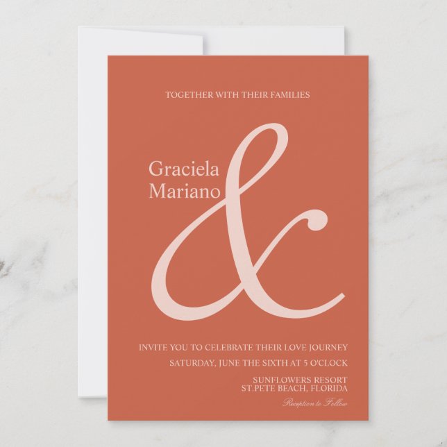 Convite de Casamento Ampersand Terracotta Rosa Sua (Frente)