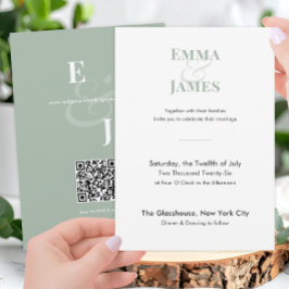 Convite de Casamento Ampersand Two-Tone Sage | QR
