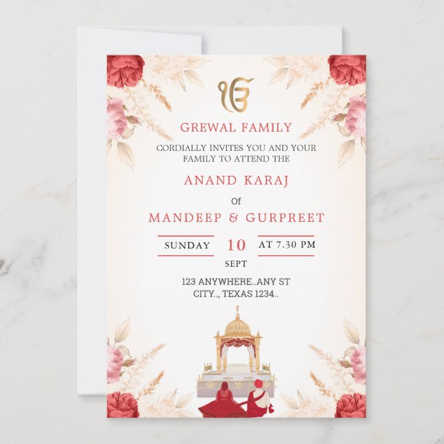 Convite de Casamento Anand Karaj (Frente)