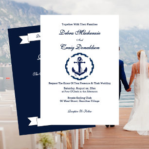 Convite de Casamento Âncora Náutica Marinho Branco
