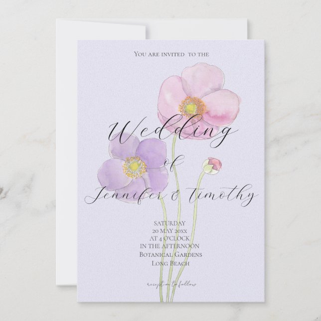 Convite de casamento Anêmona roxa-rosa botulínica (Frente)