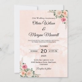Convite de Casamento Aniversário Floral Rosa Elega