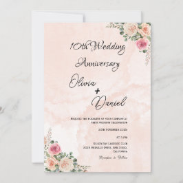 Convite de Casamento Aniversário Floral Rosa Suave