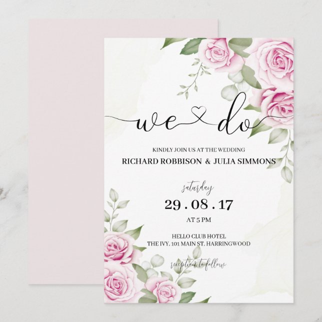 Convite de Casamento ANNA / Fazemos, Cor de Água R (Frente/Verso)