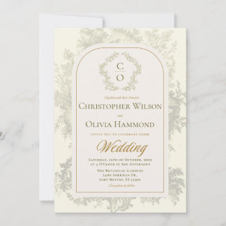 Convite de Casamento Antigo Boêmio Toile Verde Sál