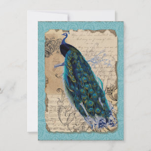 Convite de Casamento Antigo Pavão Vintage 5x7