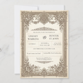 Convite de Casamento Antigo Vintage