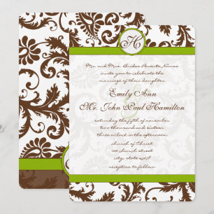 Convite de Casamento Apple Verde e Marrom Damask