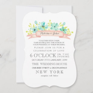 Convite de casamento Aqua Banner Floral de Aqua Aq