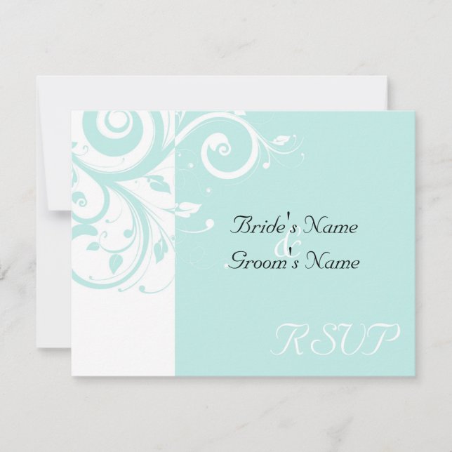 Convite de casamento Aqua Reverse Swirl com RSVP (Frente)