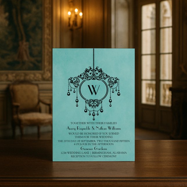 Convite de casamento Aqua Vintage Chandelier (Aqua Vintage Chandelier Wedding Invite)