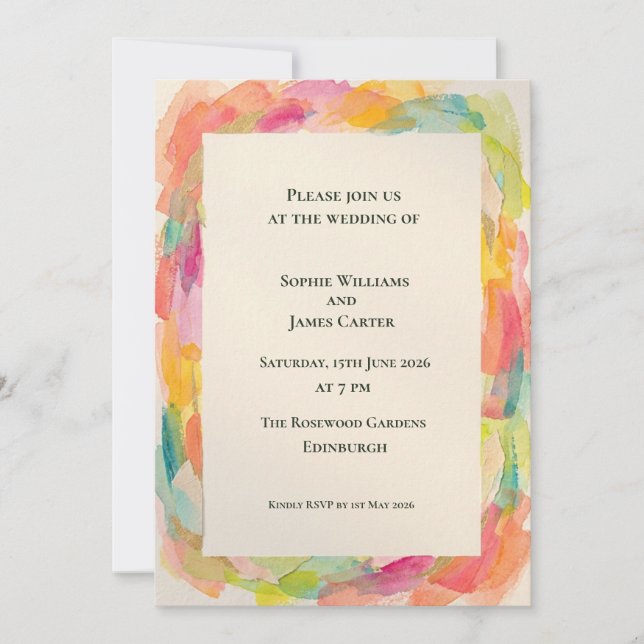 Convite de Casamento Aquarela Arco-íris (Frente)