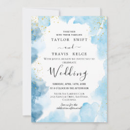 Convite de Casamento Aquarela Azul