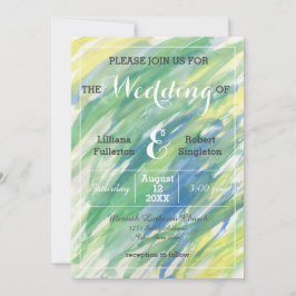 Convite de Casamento - Aquarela Azul Amarelo Verde