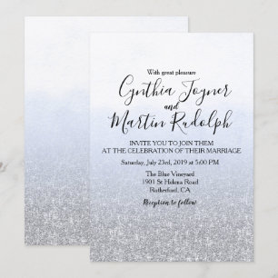 Convite de Casamento Aquarela Azul Cinza