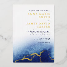 Convite de Casamento Aquarela Azul com Folha Moder