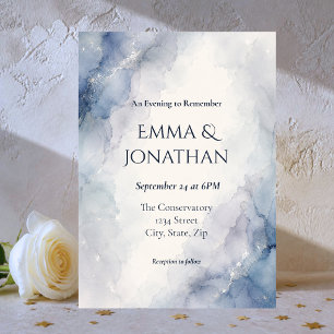 Convite de Casamento Aquarela Azul e Prata