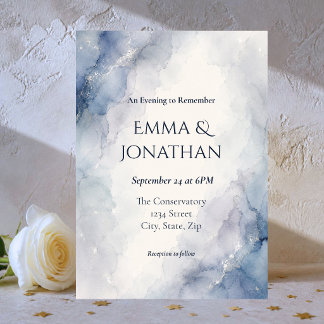 Convite de Casamento Aquarela Azul e Prata