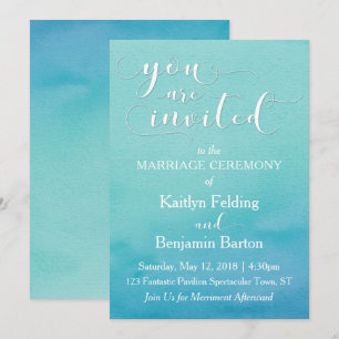 Convite de Casamento Aquarela Azul e Verde "Você É