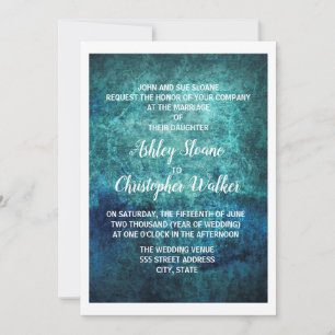 Convite de Casamento Aquarela Azul Marinho Verde Á