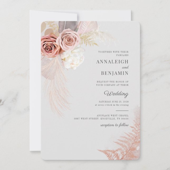 Convite de Casamento Aquarela Bege Terracota com G (Frente)
