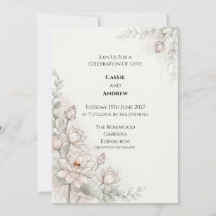 Convite de Casamento Aquarela Blush Lotus