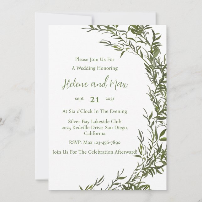 Convite de Casamento Aquarela Boho Greenery (Frente)