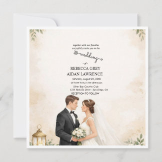 Convite de Casamento Aquarela Casal Romântico