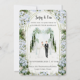 Convite de Casamento Aquarela com Arco Floral Azul