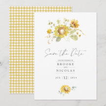 Convite de Casamento Aquarela com Girassóis Amarel