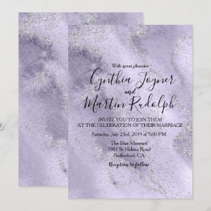Convite de Casamento Aquarela com Glitter Lavanda