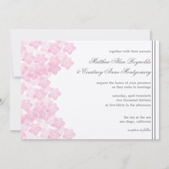 Convite de Casamento Aquarela com Hidrangea Rosa R (Frente)