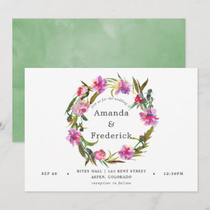 Convite de Casamento Aquarela com Peônias Rosa Ant