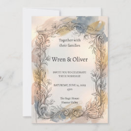 Convite de Casamento Aquarela com Trepadeira Flora
