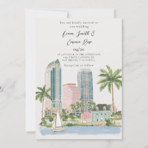 Convite de Casamento Aquarela da Silhueta de Tampa
