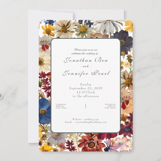 Convite de Casamento Aquarela de Flor Silvestre (Frente)