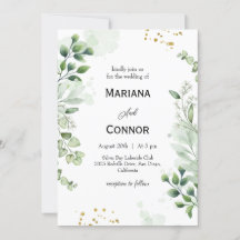 Convite de Casamento Aquarela de Folhagem Botânica