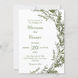 Convite de Casamento Aquarela de Folhagem Botânica