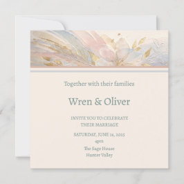 Convite de Casamento Aquarela de Grama Pampas Boho