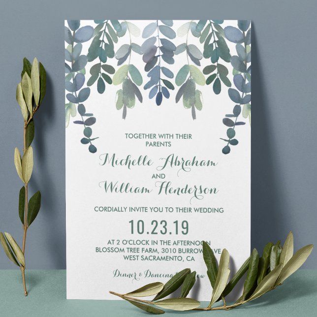 Convite de Casamento Aquarela Eucalipto | Folhagem (Criador carregado)