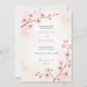 Convite de Casamento Aquarela Flor de Cerejeira Bl