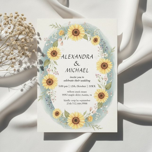 Convite de Casamento Aquarela Flor de Girassol (Sunflower Floral Watercolor Wedding Invite)