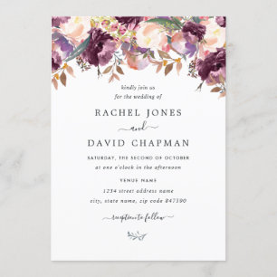 Convite de Casamento Aquarela Flor Silvestre Roxa